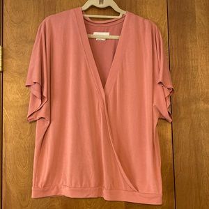 Anthropologie Pink surplice top XL
